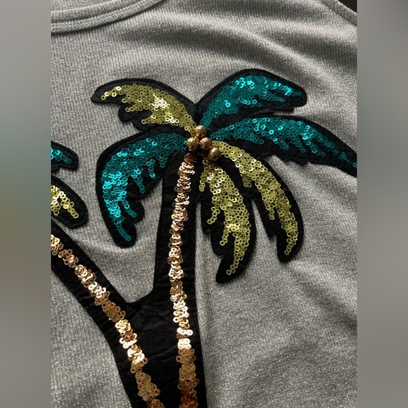 RIANI Sequin Palm Tree Tank Top Green Metallic Knit Sleeveless - Picture 6 of 10